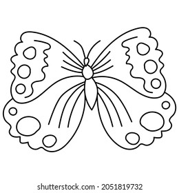 Butterfly fantasy outline, doodle coloring page for toddlers insect world vector illustration