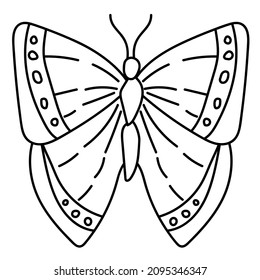 Butterfly fantasy outline, doodle coloring page for toddlers insect world vector illustration