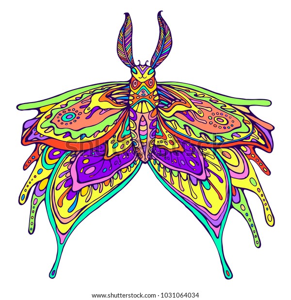 butterfly fantasy rainbow color page pattern stock vector