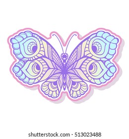 Butterfly fashion patch, badges, stripes, stickers. This illustration can be used as a print on T-shirts, bags, tattoo, badges or patch