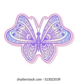 Butterfly fashion patch, badges, stripes, stickers. This illustration can be used as a print on T-shirts, bags, tattoo, badges or patch