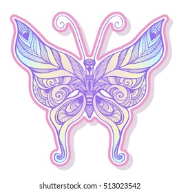 Butterfly fashion patch, badges, stripes, stickers. This illustration can be used as a print on T-shirts, bags, tattoo, badges or patch