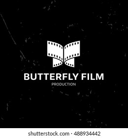 Butterfly Film Logo design concept. Monarch fly celluloid vector sign template for video, movie and cinema production