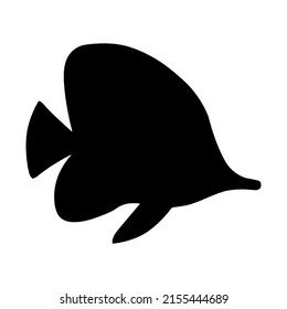 Butterfly fish black vector silhouette isolated on white background.