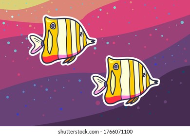 butterfly fish with colorful background vector illustration