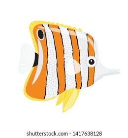 Butterfly fish isolated on white background. Bright beautiful tropical fish. Cartoon. Aquarium fish.