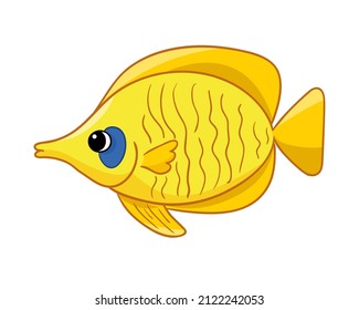 Butterfly fish isolated on a white background. Cartoon vector illustration.