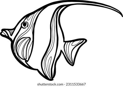 Butterfly fish. Line art vector illustration. Sea and ocean animals, modern minimalist outline icon. Hand drawn vector design for wallpaper, textile, print, invitations.