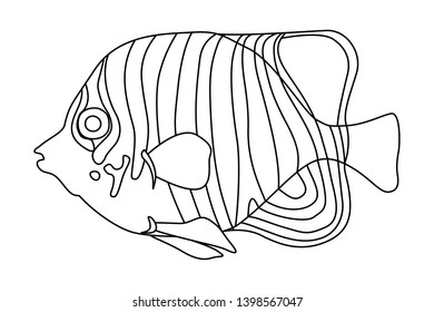 Butterfly fish. Sea creatures. Under the water. Black and white vector illustration. Coloring book. Adults, children. Sea animals.