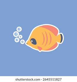 Butterfly Fish Sticker with white outline Cartoon Vector style
