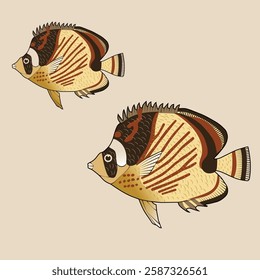 Butterfly Fish vector art with retro color