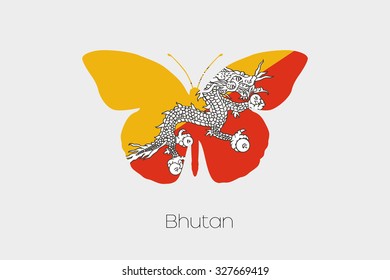 A Butterfly with the flag of Bhutan
