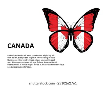 Bandera de mariposa Canadá . Canadá con mariposa. Ilustrador de Vector . Bandera CAN. Bandera de Canadá. Bandera en mariposa.