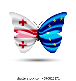 butterfly with flags of georgia and EU on wings