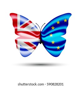 butterfly with flags of great britain and EU on wings