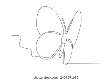 A butterfly flapping its wings to fly. Butterfly one-line drawing