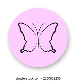Butterfly flat icon. Doodle line drawing on pink background. Best for mobile apps, social media, highlights and web design.