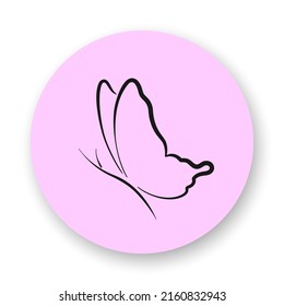 Butterfly flat icon. Doodle line drawing on pink background. Best for mobile apps, social media, highlights and web design.