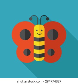 butterfly flat  icon with long shadow