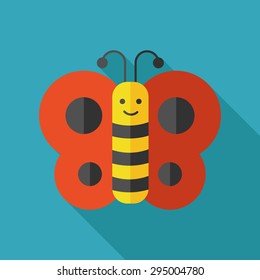 butterfly flat  icon with long shadow
