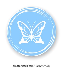 Butterfly flat icon. Stylized white butterfly on blue background. Best for mobile apps, social media, highlights and web design.