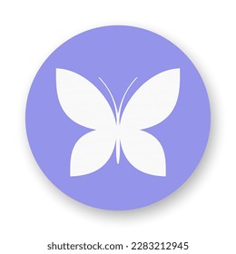 Icono plano de mariposa. Mariposa blanca estilizada sobre fondo azul. Lo mejor para aplicaciones móviles, medios sociales, aspectos destacados y diseño web.