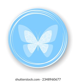 Butterfly flat icon. Stylized white butterfly on blue background. Best for mobile apps, social media, highlights and web design.