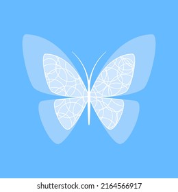 Ilustración plana de mariposa. Elemento vector blanco transparente sobre fondo azul. Lo mejor para patrones sin fisuras, impresión, web, creación de logotipos y decoración festiva.