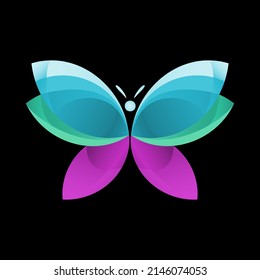 Butterfly in flat style. Butterfly with a gradient fill. Isolated minimal butterfly on one color background. Vector stock illustration.