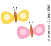 Butterfly flat vector isolated on white background. Hand drawn sketch element. Flying butterfly. Beautiful insect in flight. Garden insect. Pink yellow Butterfly