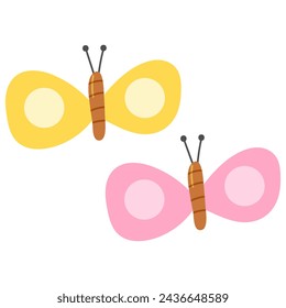 Butterfly flat vector isolated on white background. Hand drawn sketch element. Flying butterfly. Beautiful insect in flight. Garden insect. Pink yellow Butterfly