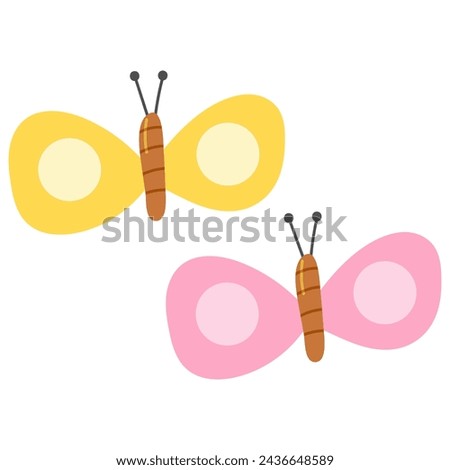 Butterfly flat vector isolated on white background. Hand drawn sketch element. Flying butterfly. Beautiful insect in flight. Garden insect. Pink yellow Butterfly