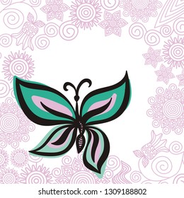 Butterfly and floral background. Vector illustration