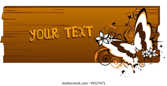 butterfly floral banner - blank sign vector