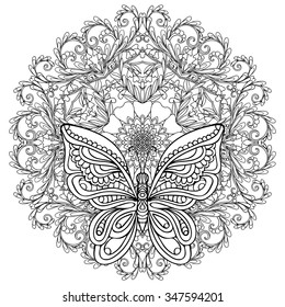 Butterfly Floral Mandala Coloring Book Adult Stock Vector (Royalty Free ...