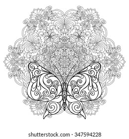 butterfly floral mandala coloring book adult stock vector royalty free 347594228