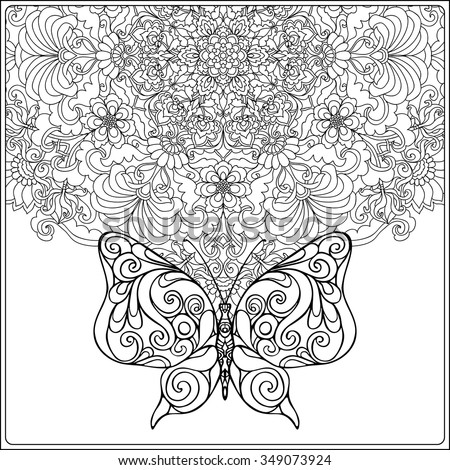 Butterfly Floral Mandala Coloring Book Adult Stock Vector (Royalty Free