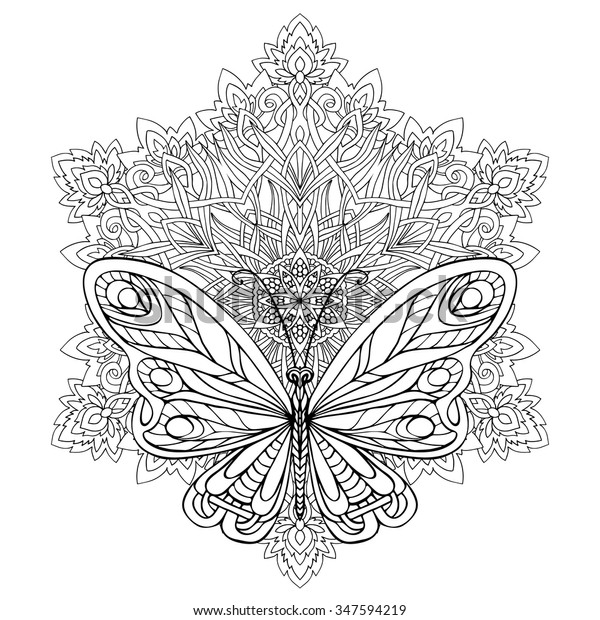 Butterfly Floral Mandala Coloring Book Adult Stock Vector (Royalty Free ...