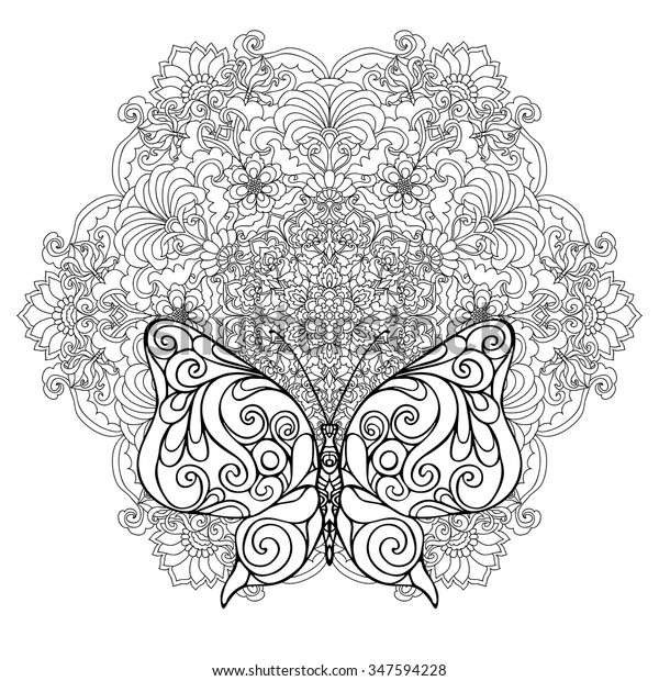 Butterfly Floral Mandala Coloring Book Adult Stock Vector (Royalty Free ...