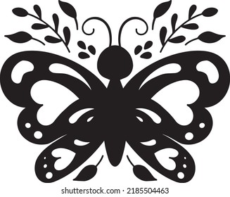 Butterfly floral ornamental. Black and white butterfly. Ornamental vector hand drawn. Vintage element. Decorative butterfly silhouette. Isolated on white background.