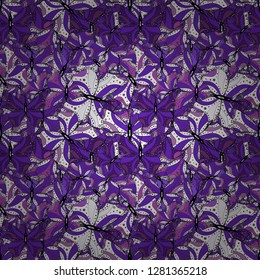 Butterfly floral pattern on tropical theme. Cute butterfly seamless pattern in black, white and violet colors. Vector design. Perfect for textile, wallpapers, web page backgrounds, surface textures.