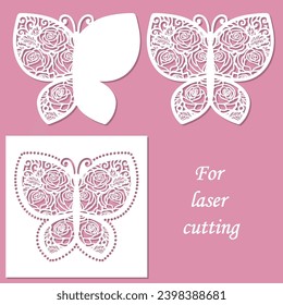 Butterfly with floral pattern. Template for laser cutting from paper, cardboard, wood, metal. For the design of wedding cards, invitations, interior decorations, stencils, scrapbooking, etc. Vector