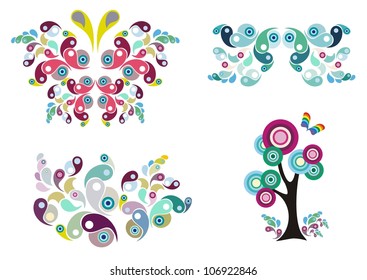 Butterfly, floral pattern and tree