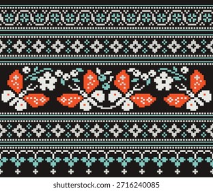 Patrones florales y de mariposa en Formas geométricas, diseño Horizontal sin costuras, adecuado para fondos, superficies, decoración, telas y prendas de vestir.