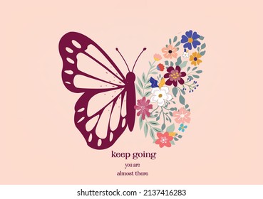 butterfly and flowe vector design hand drawn design