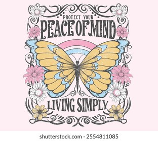 Butterfly with flower artwork for t shirt print, poster, background and other uses. Spring flower. Self love club.  Living simply. Free spirit. Protect your peace of mind. Fly your inner butterfly.