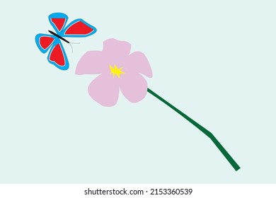 BUTTERFLY AND FLOWER BLUE RED AND PINK. VECTOR TEMPLATES