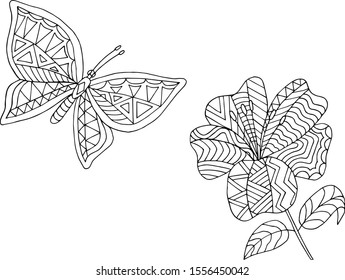 butterfly and flower coloring page contour vector illustration eps for painting
