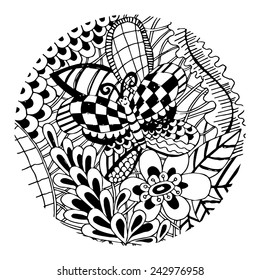Butterfly with Flower Doodle Vector