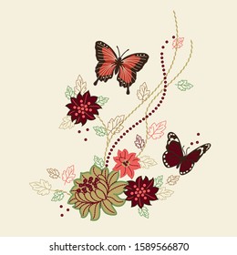 butterfly and flower embroidery design